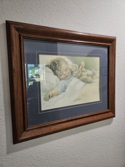 BESSIE PEASE GUTMANN CHILD SLEEPING W/ TEDDY BEAR PRINT