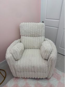 White Faux Fur Electric Swivel Rocking Recliner Chair