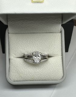 1.6 Carat Oval Lab Grown Solitaire Engagement Ring + Double Wedding Bands
