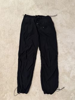Black Lightweight Cargo Pants Drawstring Wide Leg Streetwear Unisex M