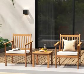 3 Pieces Patio Wood Furniture Set with soft Cushions for Porch HW72094WH s4