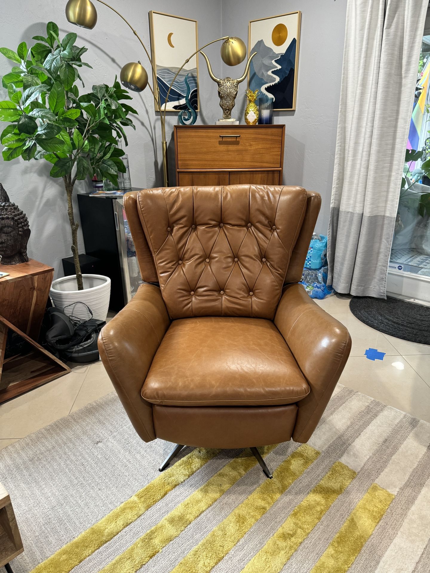Pottery Barn Wells Leather Recliner Armchair -