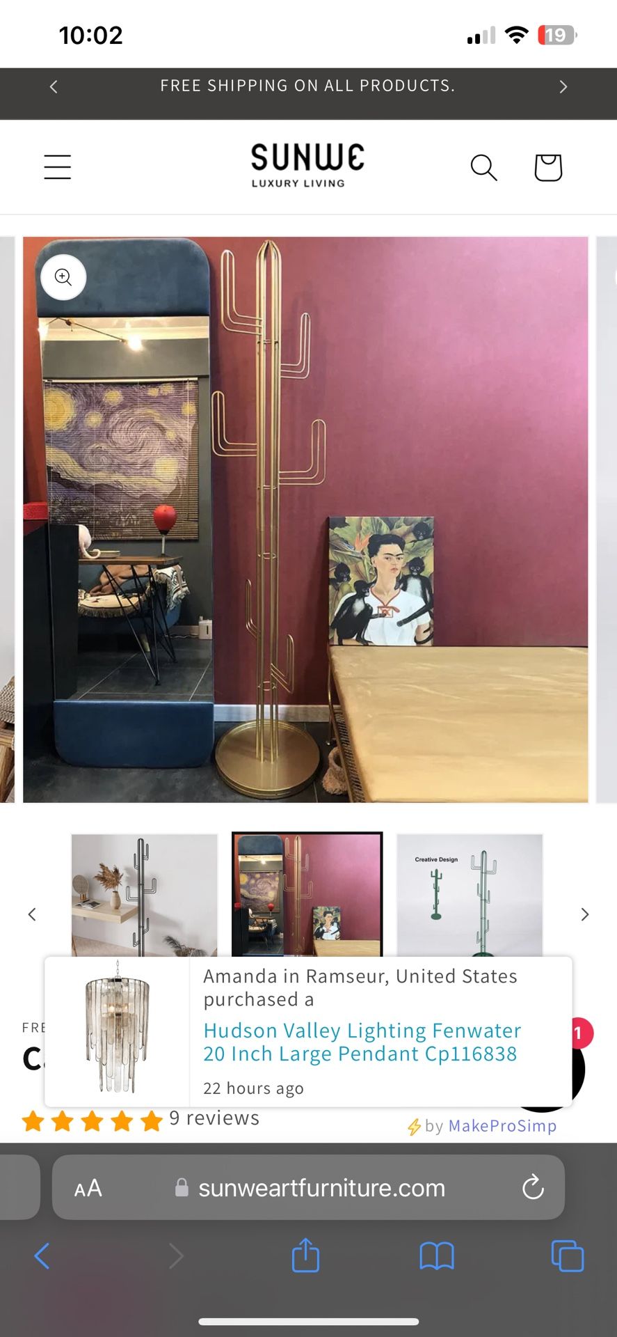 Gold Cactus Coat Rack