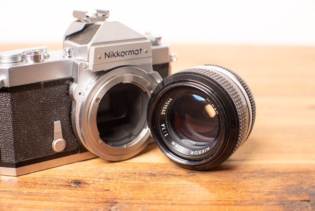 Nikon Nikkormat FT + Nikkor 50mm f1.4 vintage 35mm film camera SLR fast prime lens . canon Pentax Nikon Minolta Sony