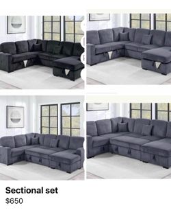 $650. 4Piece Convertible Sectional Sleeper Sofa ,Chaise Storage ,Sofa Storage & USB Ports
