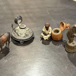 Antique Ink Wells And Cast Iron Banks