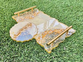 Handmade Gold Resin Tray Set | Geode-Inspired Home Decor
