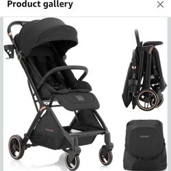 Gromast Gravity Folding Baby Stroller - Portable Travel Toddler Stroller - Black