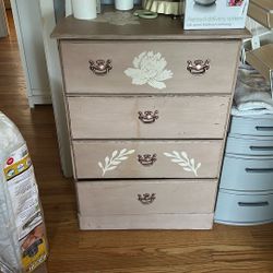 Vintage 4 Drawer Stenciled Dresser Pinkn