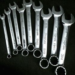 Snap-On Tools *USA* = ( 9-Piece SAE [12-Point] Hex Spline Short Combo Wrench Set ) 1/4, 5/16, 3/8, 7/16, 1/2, 9/16, 5/8, 11/16, 3/4 