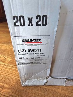 Box of 12, GRAINGER, General pleated air filter, 5W511, 20 x 20 x 1