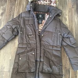 Ladies Brown Small Puffer Jacket With Hooded For