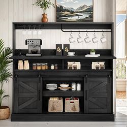 52” Farmhouse Coffee Bar (Black Oak) NEW IN BOX