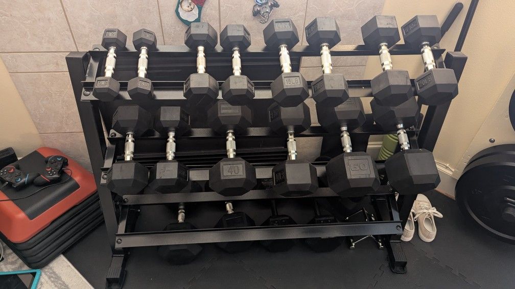 Premium Rubber Coated Dumbbell Set with Rack β Like New!