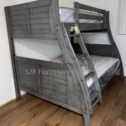 Twin Full Grey Bunkbed With Ortho Mattress Included 