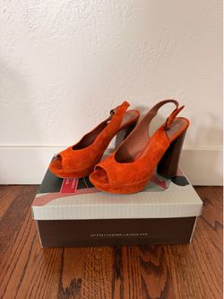 Jeffrey Campbell Friend orange suede heels - women's size 7.5