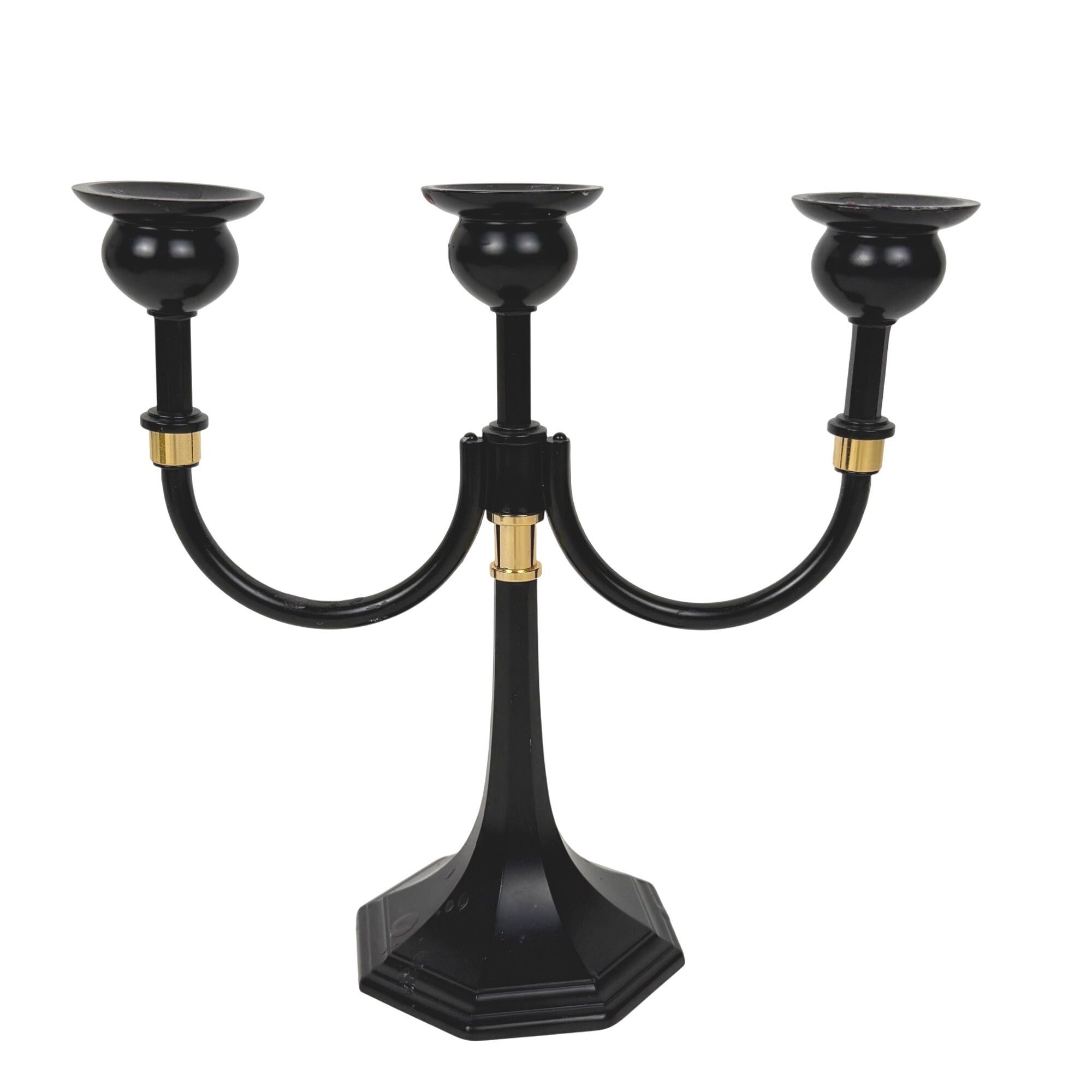 Black Metal Tabletop Candelabra Gold Accents 3 Arms