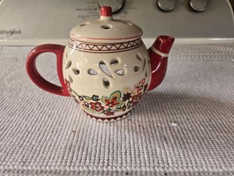 Porcelain Floral Tea Pot Oil Candle Burner Tea Light Wax Melts Pink Butterfly