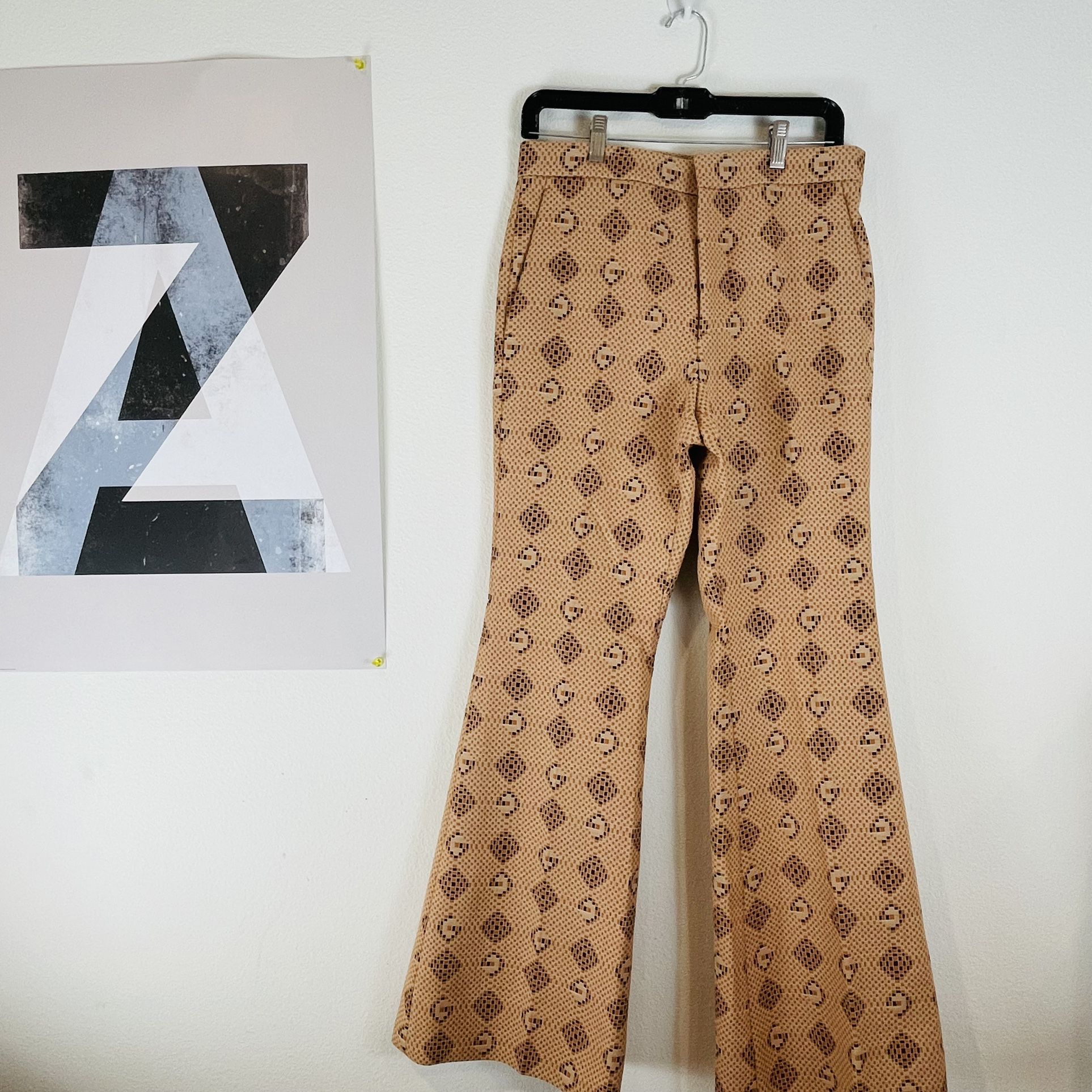 Gucci Neutral Woven G Rhombus Cotton Flare Trousers
