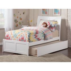 LIKE NEW!!! White Boy or Girl Solid Wood Platforms Twin Bed with Trundle (HABLÓ ESPAÑOL) 