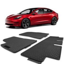 Spurtar Tesla Model 3 Honeycomb Rubber Floor Mats 2017-2025 All Weather 3 PCS