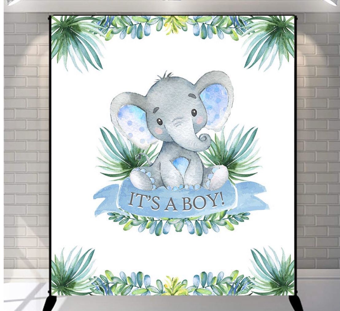 Perfect condition 5x6ft Vinyl Elephant Baby Shower Party Banner Decoration