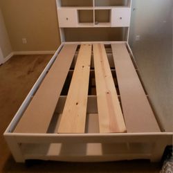 Twin Bed FRAME with Bulit In Shelves 