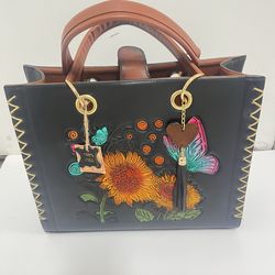 Handmade Bag Black With Butterflies And sunflowers