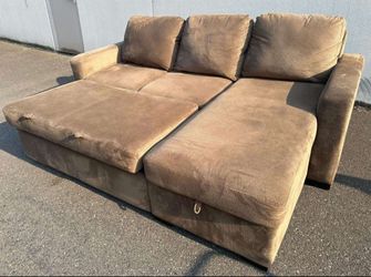 Tan L-Shape Sleeper Sectional Sofa with Storage Chaise