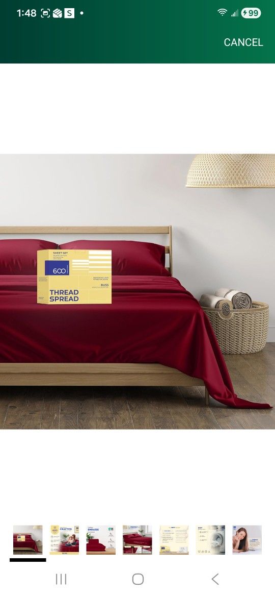 THREAD SPREAD 100% Egyptian Cotton Queen Size Sheet Set - 4 PC 600 Thread Count Egyptian Cotton Sheets Set for Queen Size Bed (Burgundy), Soft, Coolin