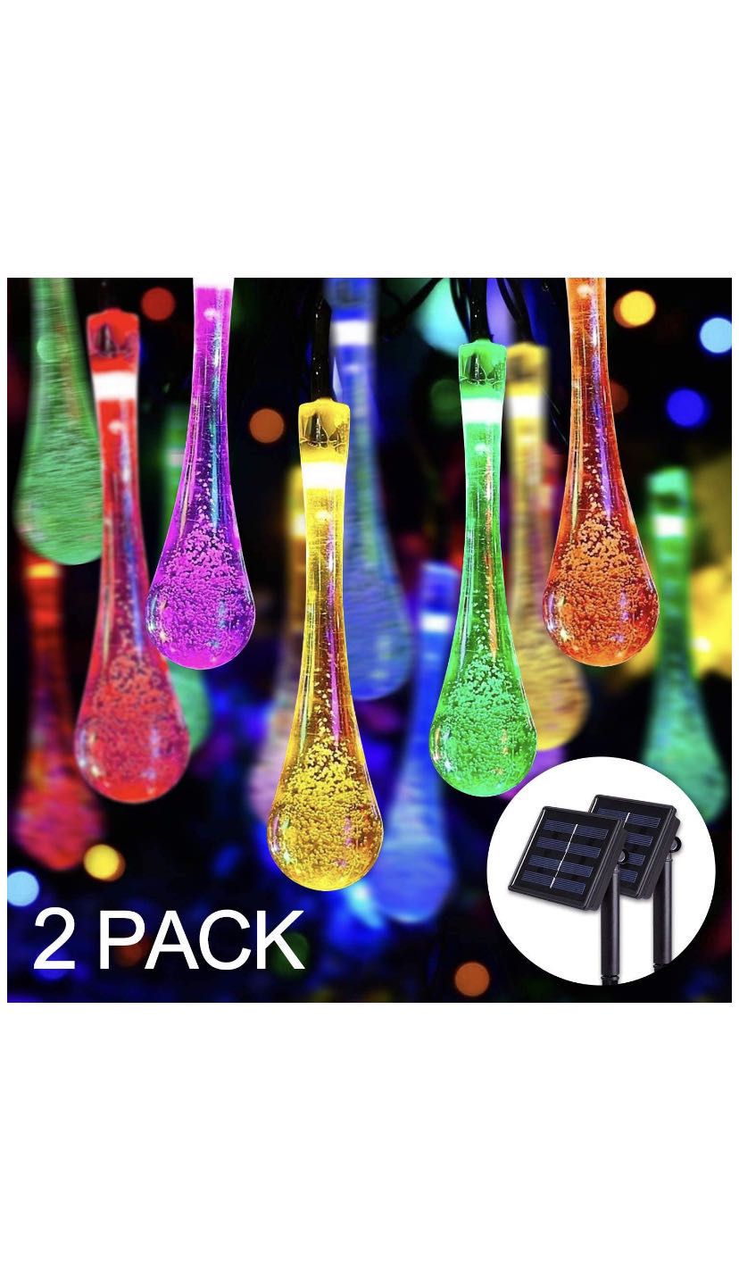 （2 Pack ）30 LED Water Drop Solar Powered String Lights Waterproof, 21.3ft 8 Modes Fairy Garden Decorative Light for Outdoor Indoor Patio Christmas T