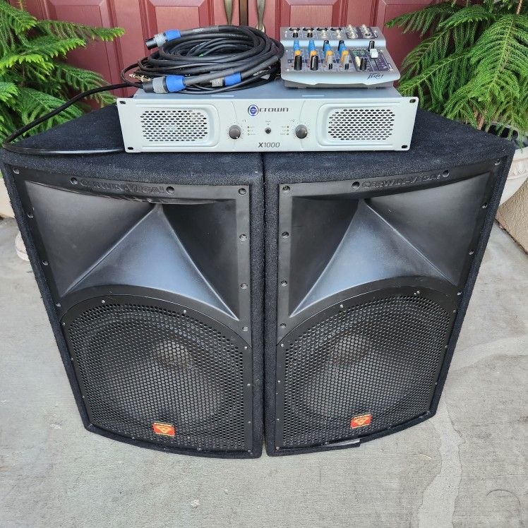 Cerwin Vega INT 152 Passive Speakers with Peavey PV6 Mixer And Crown X1000 Amplifier