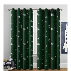 Green Dino Kids Room Curtains 