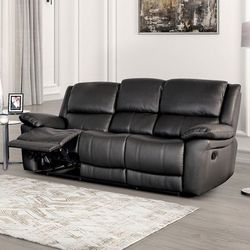 💎SOFA MANUAL RECLINER BLACK LEATHER MATCH COUCH💎