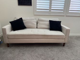 Mid-Century Modern Beige Tufted Sofa