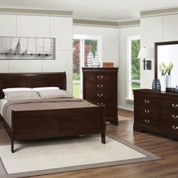 New 4pc Queen Bedroom Set Queen Bedframe Dresser Mirror Nightstand 