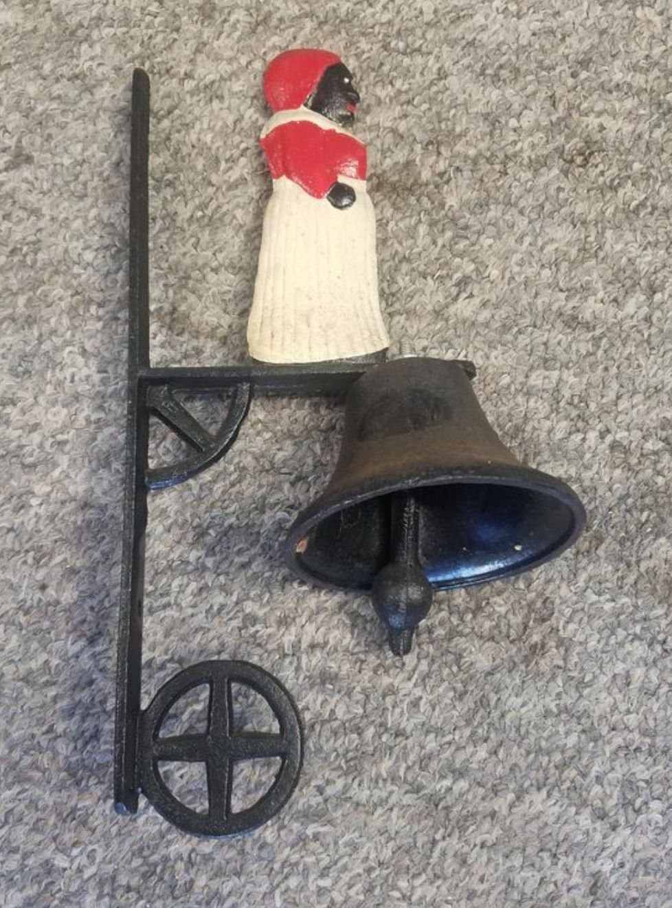 Vintage Black Americana Aunt Jemima Woman Cast Iron Wall Mount Dinner Call Bell