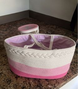 Diaper caddy pink and white