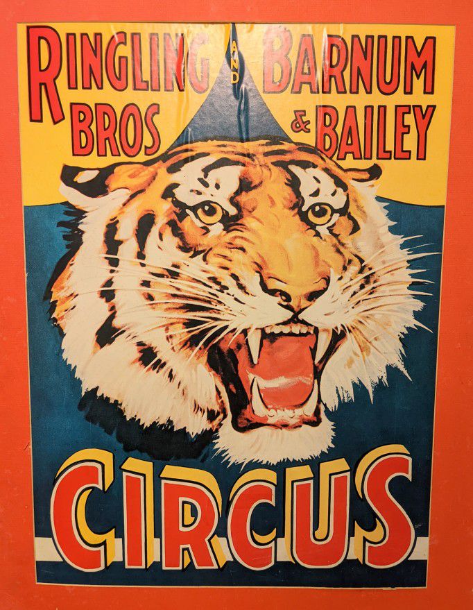 Vintage Ringling Brothers Barnum and Bailey Circus Poster Print Tiger Head