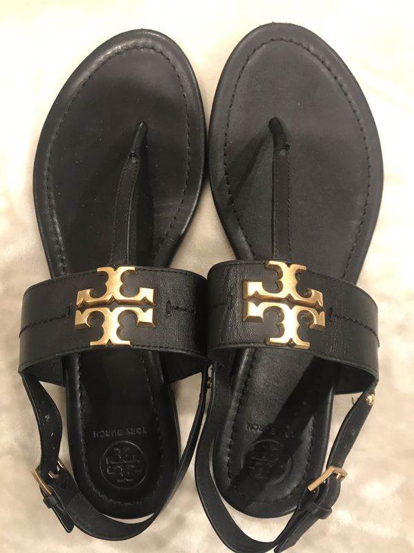Tory Burch Everly Perfect Black Leather T-Strap Flat Sandal Women 8.0 ...