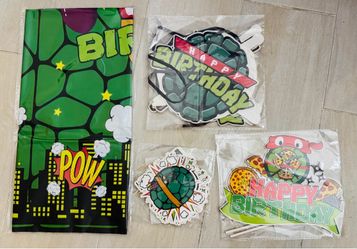 Teenage Mutant Ninja Turtles Birthday Party Decor - Tablecloth, Banner, Cake & Cupcake Toppers $5 New