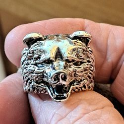 Stainless Steel Bears Head Ring