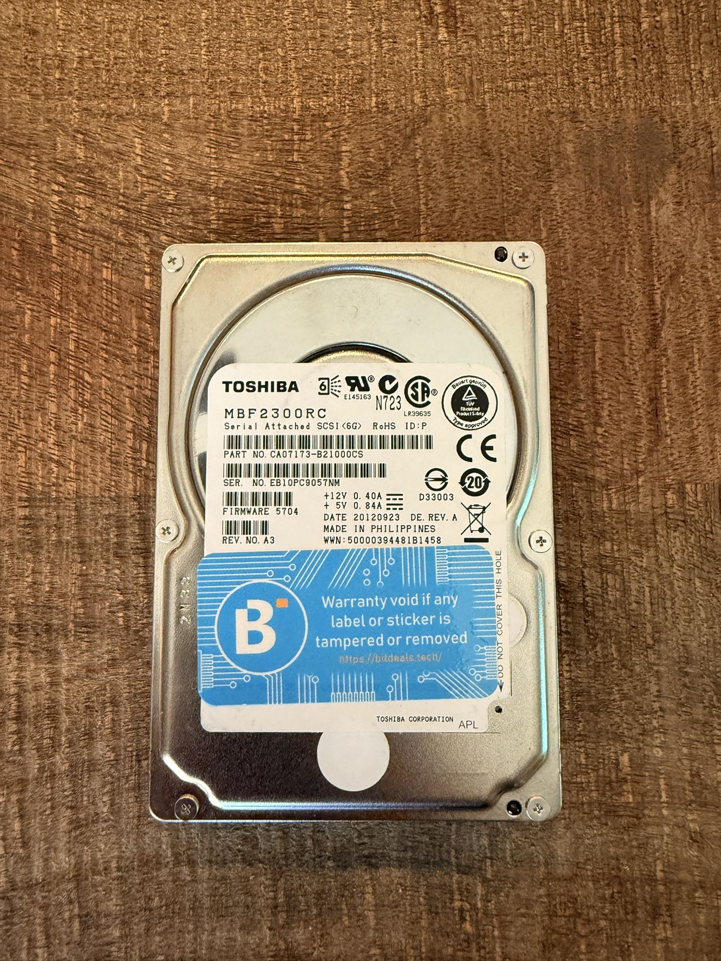 Toshiba MBF2300RC 10k rpm SAS HDD