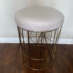 Vanity Stool & Padded White Faux Leather Seat 15.5x19