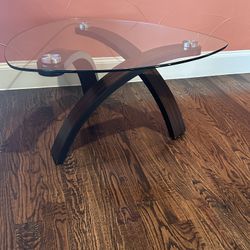 Wide Triangle/ Glass top / Wooden Base Coffee Table (Bentwood)