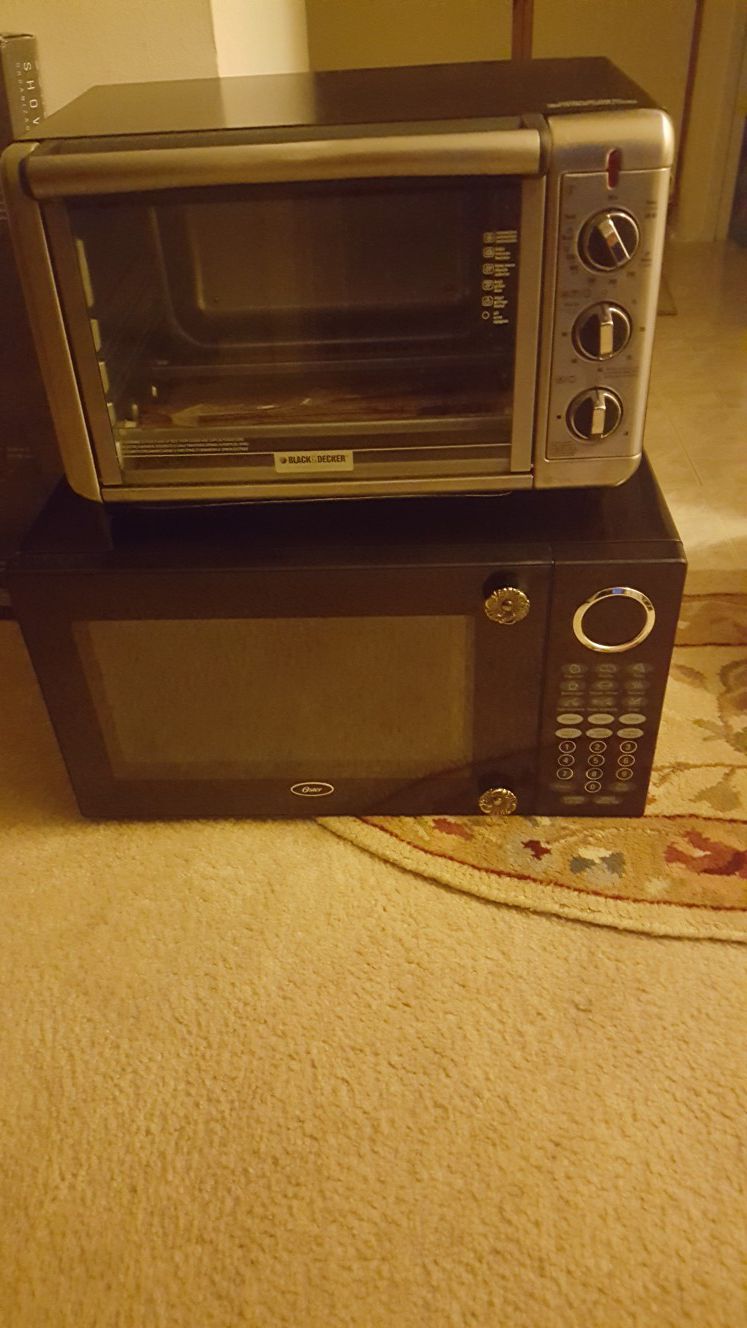 Microwave replace nobe in toaster oven need rack both works good 50.00 for both