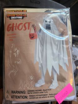 Ghost Costume Child 3T 3-4 Yrs Poncho and Bag NEW