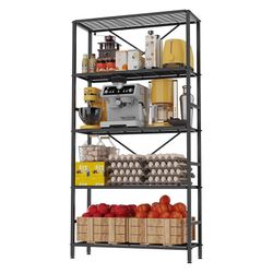 5-Tier Heavy Duty Garage Shelving Unit,Standing Storage Shelf,Metal Wire Rack Shelf Suitable for Laundry Rooms,Bathrooms,Kitchen Storage Roo