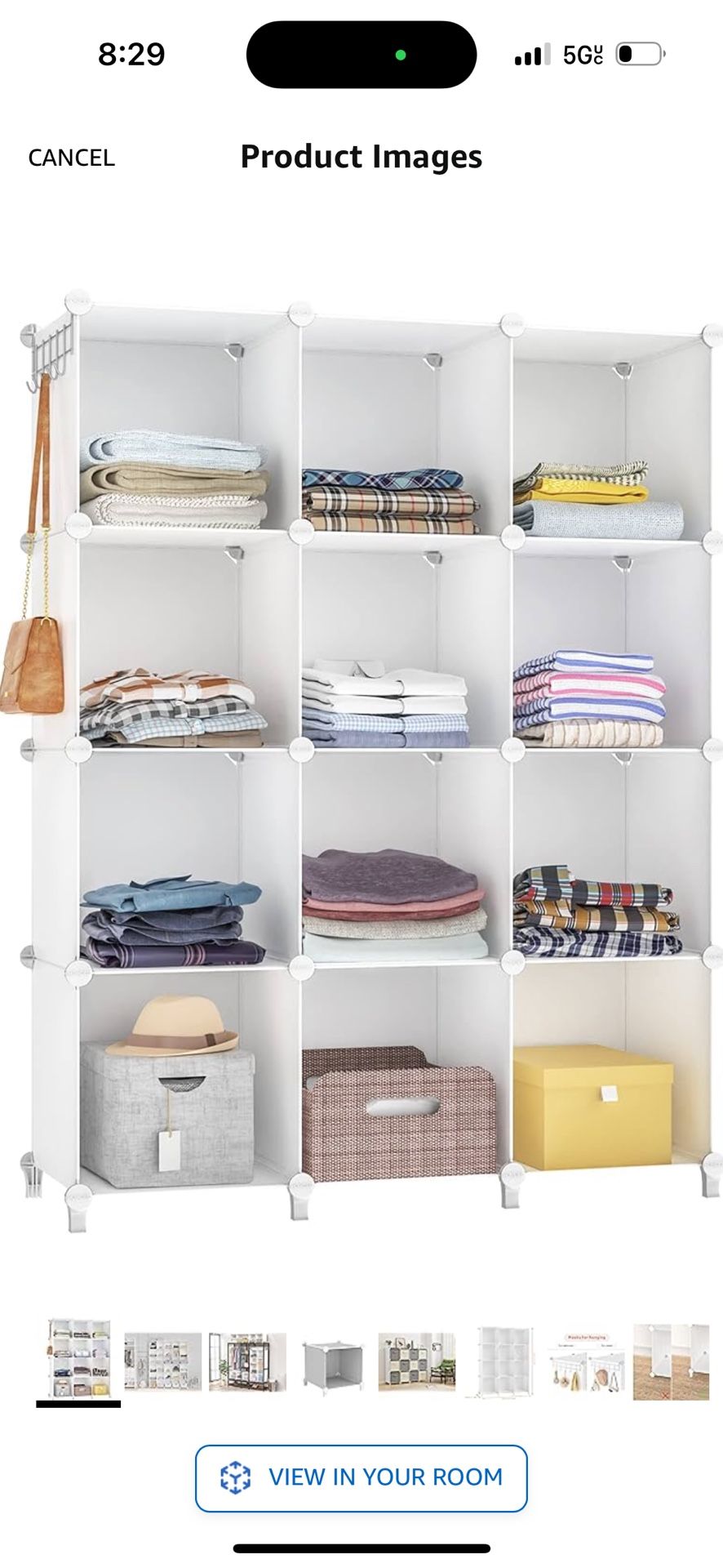 Closet Organizer, 12-Cube Closet Organizers and Storage, Portable Closet Shelves, Clothing Storage (White