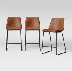 5 chairs - 3 24" Bowden Faux Leather Counter Height Barstool Caramel (Threshold) + 2 Bar Stools